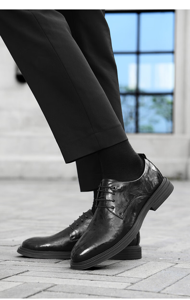 HLA Men's Leather Shoes, Trendy Business Formal Wear, Height-Increasing Derby Shoes HAAPXM4DAO286, Black Heightening, Size 38 12