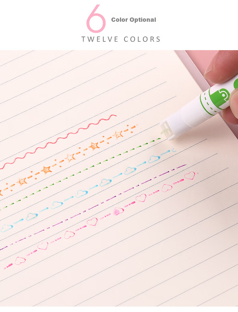 Genvana 6-Color Floral Pattern Outline Pen, Curved Pen, Highlighter, Embossing Pen, Marker Pen for Students, Decorative Edging for Handwritten Reports, Colored Journal Decoration Pen G-0546 4