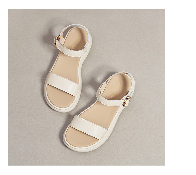 ZHR Women's Summer Sandals 2026 New Thick Sole One-Strap Beach Roman Slippers M561 Apricot Size 35 23