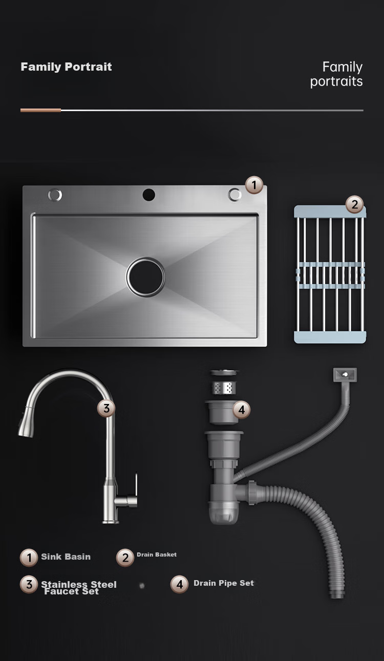 MEJUE Kitchen Sink, Stainless Steel Faucet Sink, Integrated Undermount Basin for Washing Vegetables And Dishes, Vegetable Cleaning Sink, 2467 20