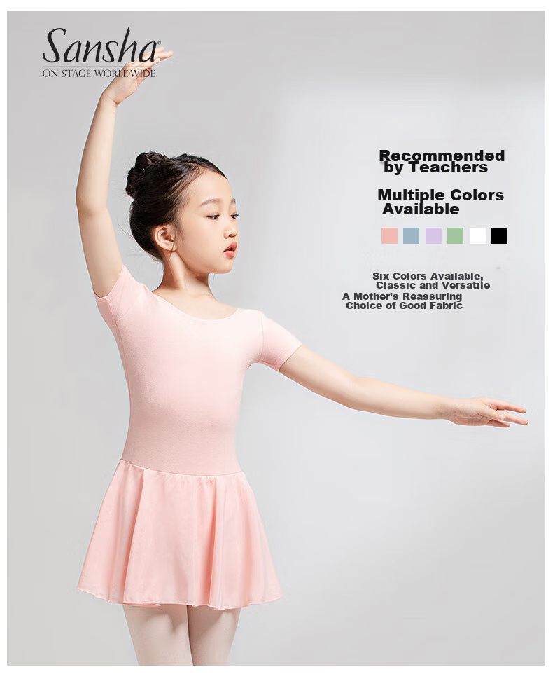 Sansha Ballet Children's Leotard with Skirt, Girls' Short-Sleeve Practice Costume, Dance Exam Outfit Y3554 Light Purple XXL 1