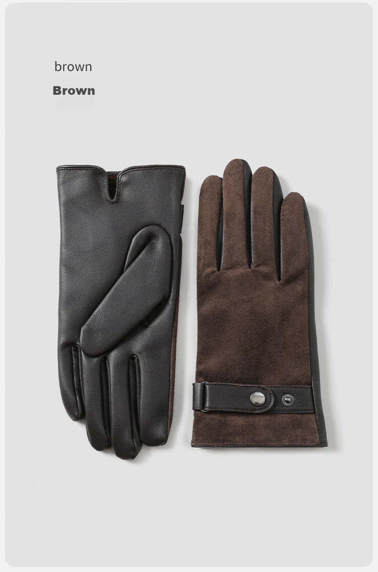 JIUMU Sheepskin Anti-Fur Warm Genuine Leather Gloves for Men, Winter Fleece-Lined Windproof Cold-Resistant Gloves 11