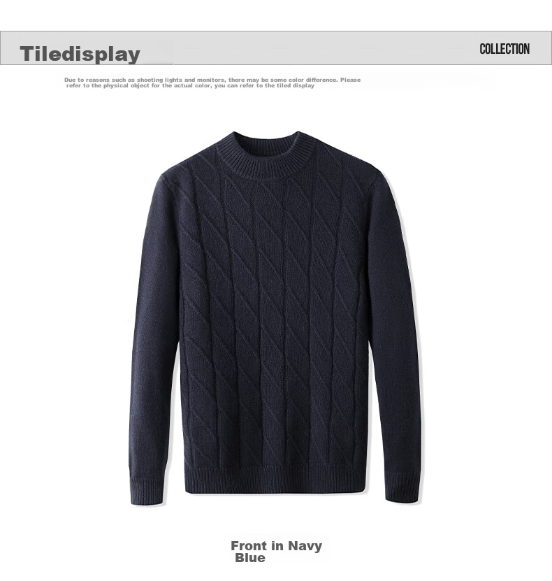 Hengyuanxiang Men's Cashmere Sweater, Autumn And Winter Thickened 100% Pure Cashmere, Business Casual Base Layer Knit Sweater, Winter Warm Clothing 26