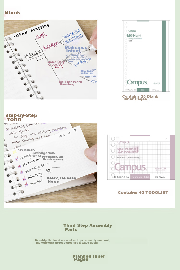 KOKUYO Campus MO Loose-Leaf Planner Notebook Refill Pages, 20 Sheets Monthly Planner Grid, WCN-CDTAR04 6