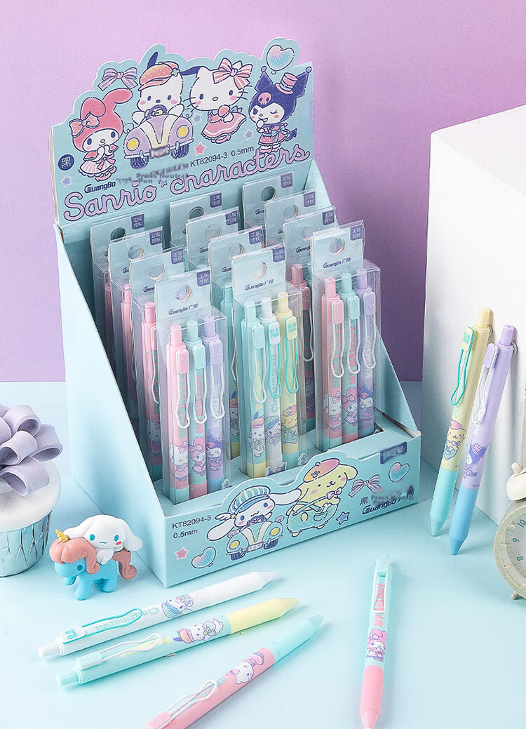 GuangBo Sanrio Collaboration Gel Pen, 0.5mm Black Retractable ST Tip Signing Pen, Stylish Student Exam Pen, 3 Pens/box [Yellow And White Version] KT82094-3 10