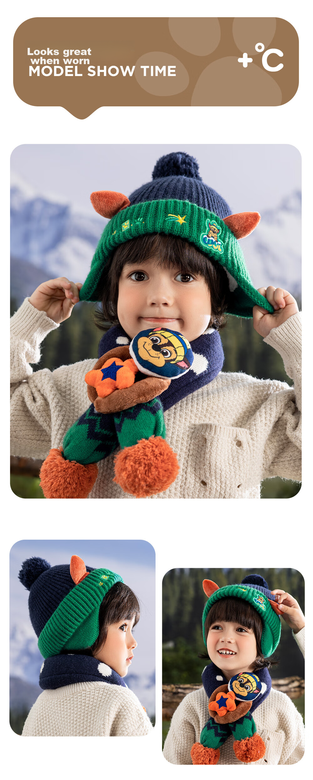 PAW PATROL Boys And Girls Hat Scarf Set Two-Piece Knitted Woolen Hat with Fleece Lining for Baby Boys And Girls, Navy Blue; 14