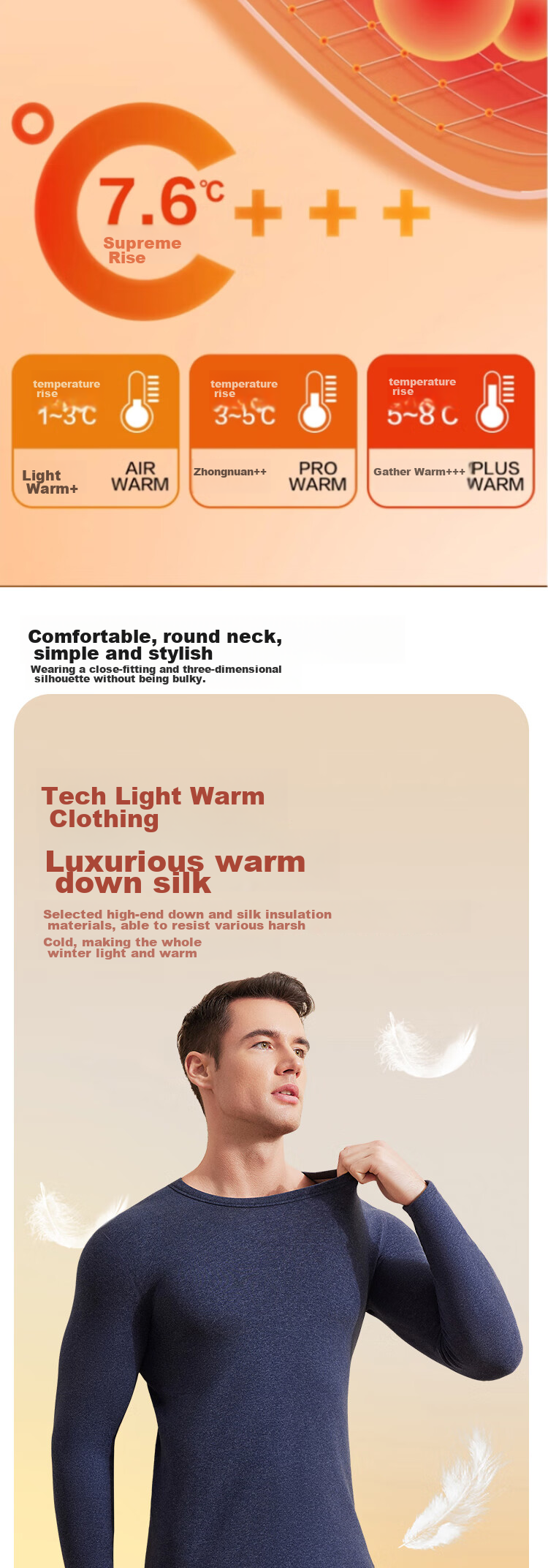 Yalu down silk thermal underwear for men, fleece-lined thick base layer, winter cold-resistant autumn shirt and pants set 7