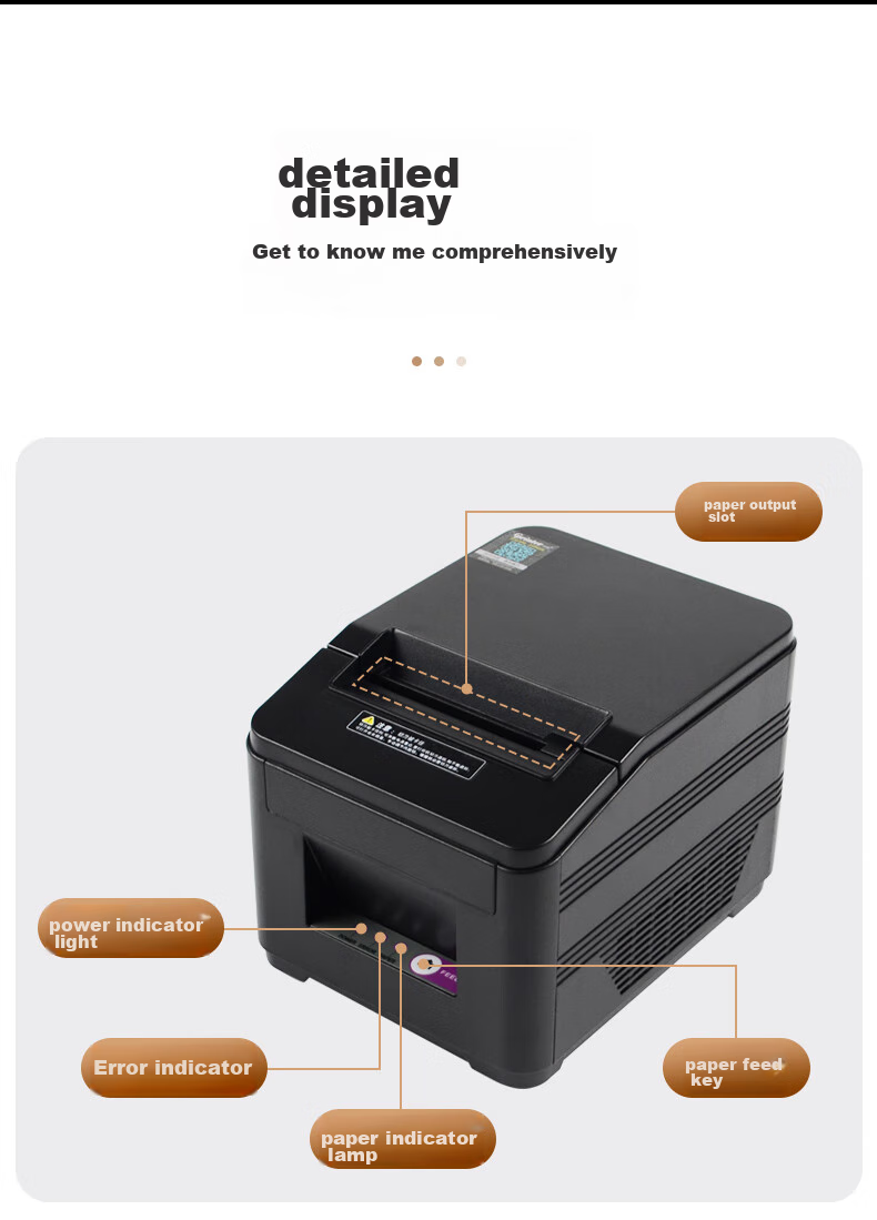 Gprinter D300V Thermal Receipt Printer, USB + Network Port + Serial Port, Restaurant Cashier And Kitchen Order Printer, Wall-Mountable with Paper Change, Sound And Light Alerts 7