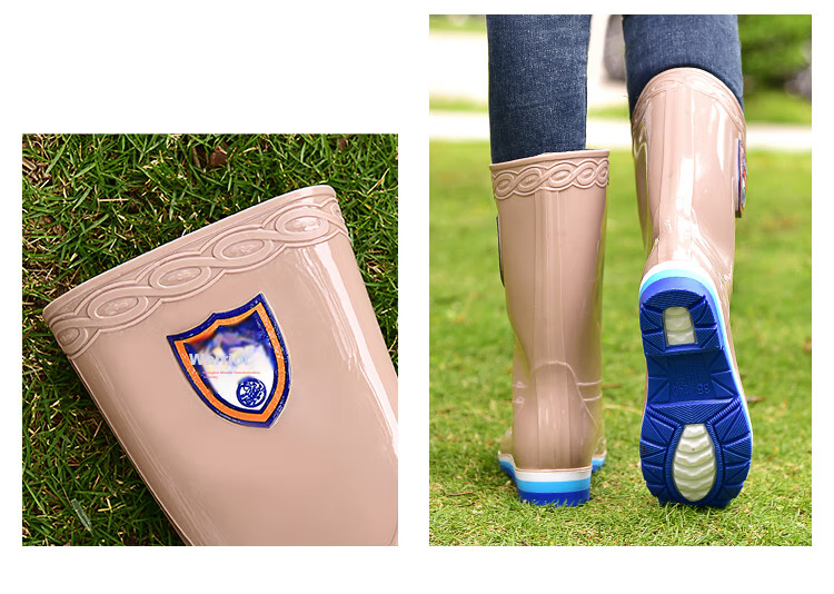 Huili Women's Tall Rain Boots, Fashionable Outdoor Wear-Resistant Non-Slip Rubber Shoes, Waterproof Boots, Long Rain Boots 03-1 Ka Zhong 38 9