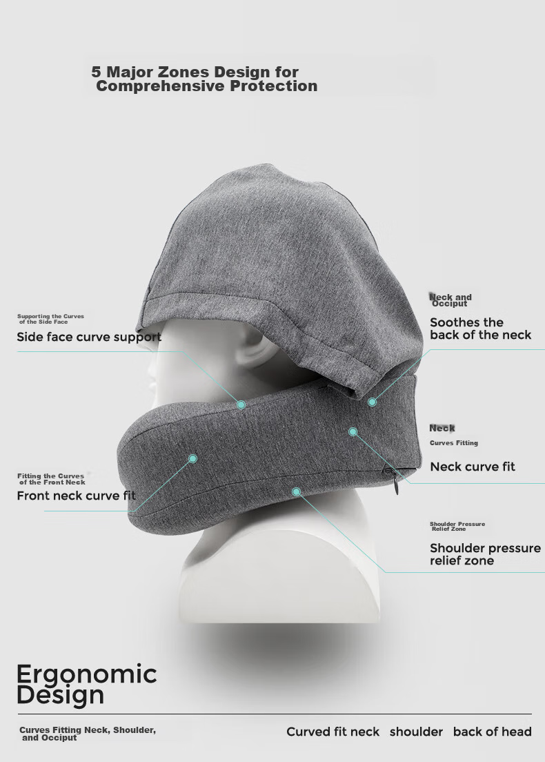 Jueqingsong U-Shaped Pillow, Airplane Neck Pillow, Travel Pillow, Memory Foam Office Pillow, Snail Portable Neck Pillow, Space Gray 5