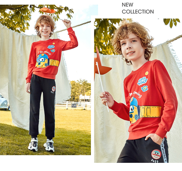 Baleno Children's Clothing, Spring And Autumn 2022 Collection, Super Wings Print Boys' Sweatshirt, Stylish Kids' Sports Long Sleeve, 20E, Floral Gray, 90cm 10