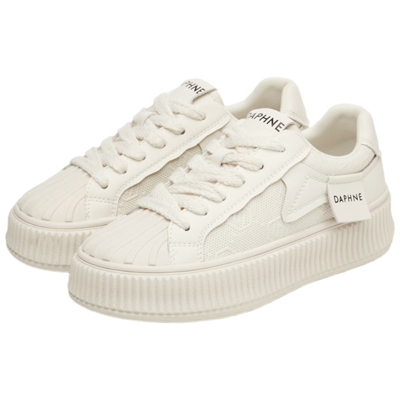 DAPHNE Thick-Soled White Sneakers for Women, New Style, High-End Versatile Casual Thick-Soled Sports Shoes, Beige, Size 39