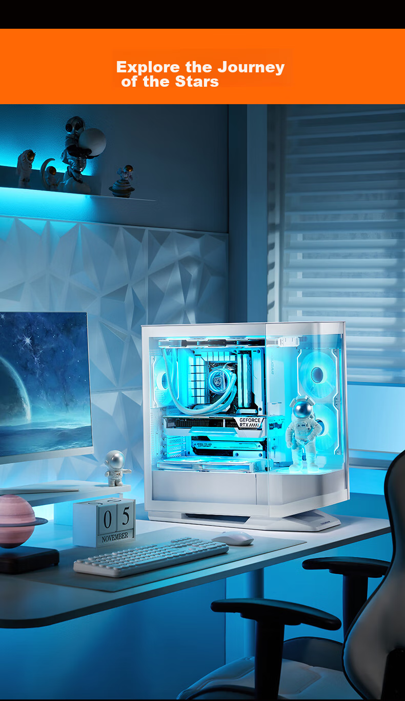 COUGAR FV270 White Gaming PC Case, Supports 360mm Water Cooling, Rotating Desk/ATX Motherboard/Four-Sided Quick Release/270° Panoramic View 14