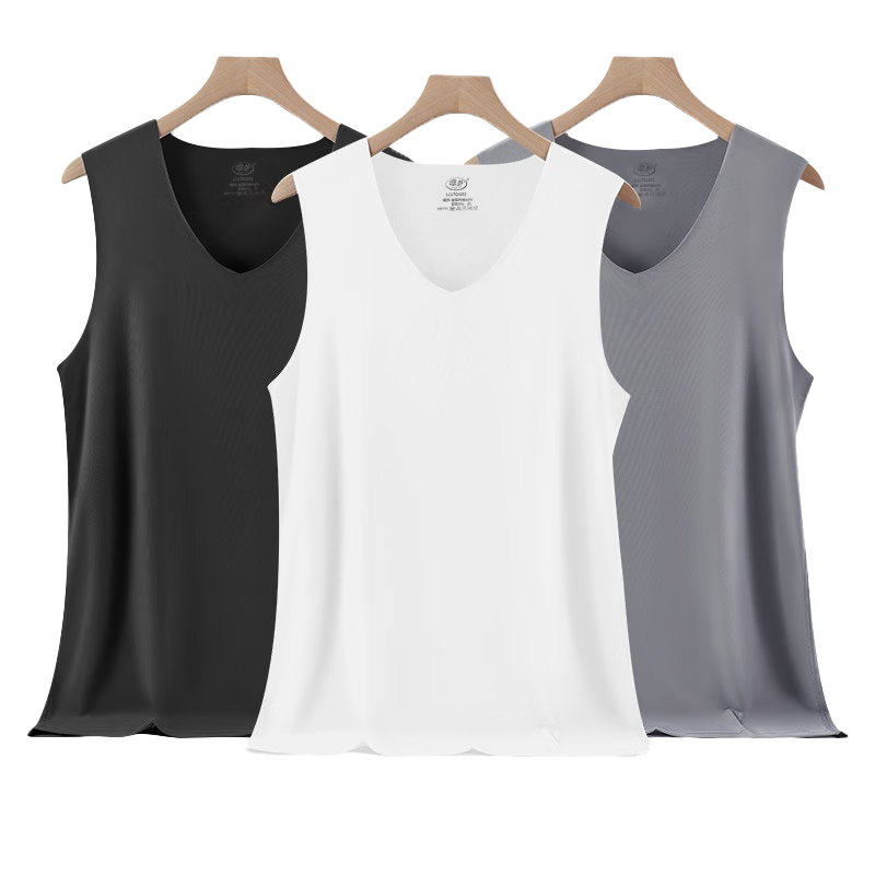 LangSha Men's Tank Top, Summer Ice Silk Thin Style, 7A Grade Antibacterial Seamless Sports Casual Undershirt, 3-Piece Set