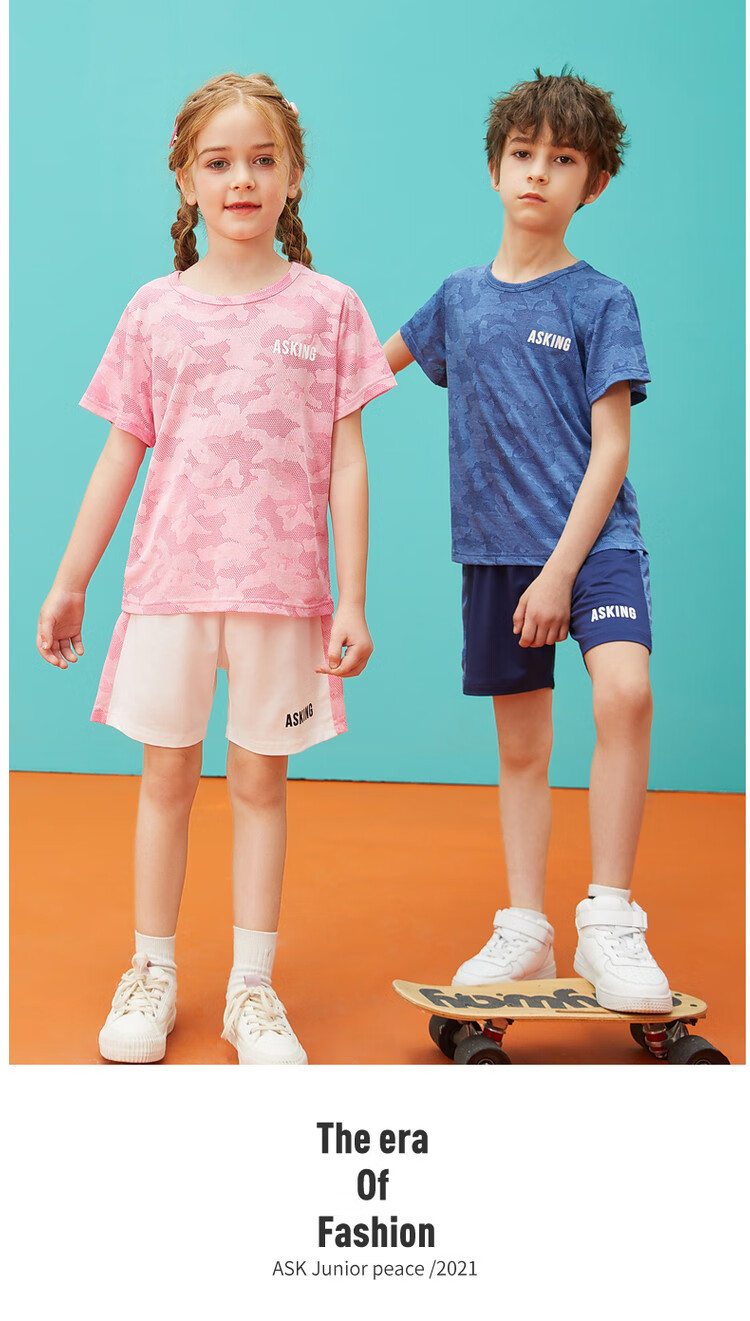 ASK JUNIOR Girls' Summer Thin Short-Sleeve T-Shirt And Shorts Set, Quick-Dry Running Children's Two-Piece Outfit, Pink, Size 140 11