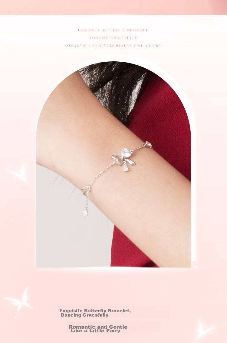 Clect Butterfly Fairy 925 Silver Bracelet for Women, Light Luxury Sweet Style Student Fashion Jewelry Birthday Gift for Girlfriend 4