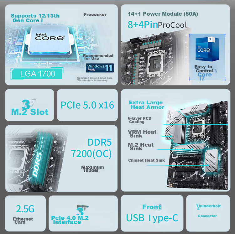 ASUS PRIME Z790-P Motherboard Supports DDR5 CPU 14700K/14600K (Intel Z790/LGA 1700) 4