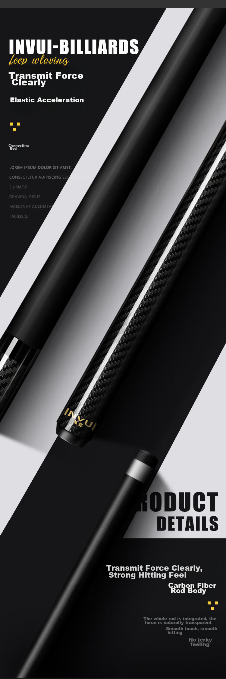 INVUI Pool Cue Carbon Tip Cue Chinese Black 8 High-Tech Carbon Fiber Billiard Cue Complete Set with Cue Case CR20H 4