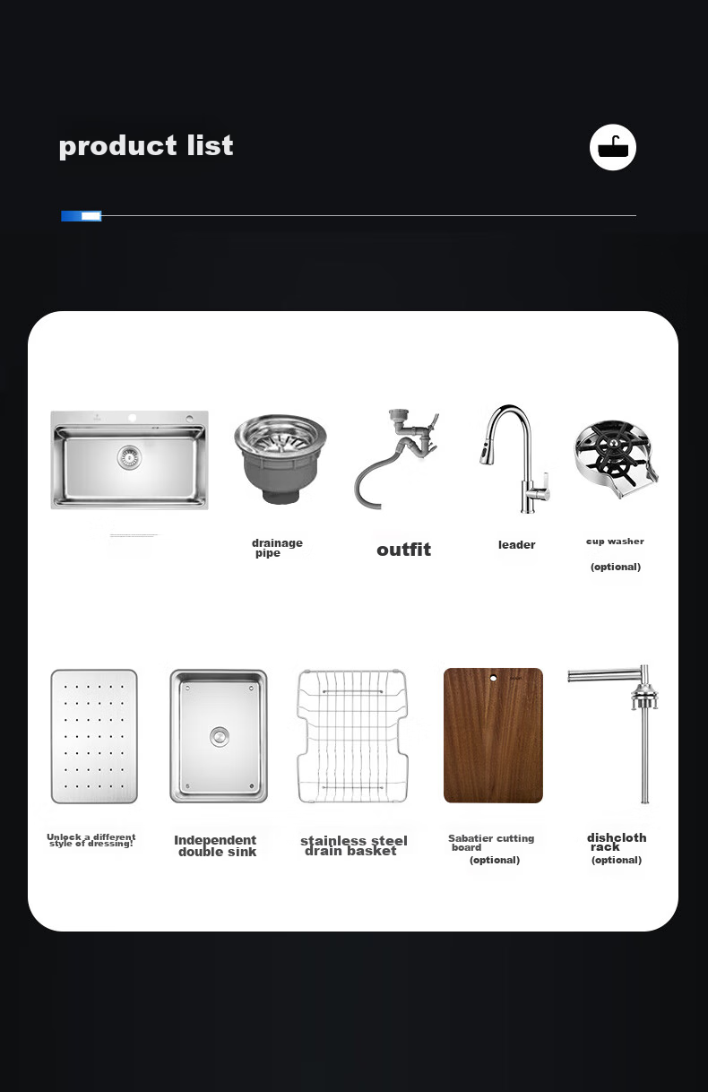 OULIN Kitchen Sink, Large Single Basin Vegetable Washing Sink, Integrated Basin, 304 Stainless Steel Dishwashing Sink, Pull-Out Faucet 9116 15