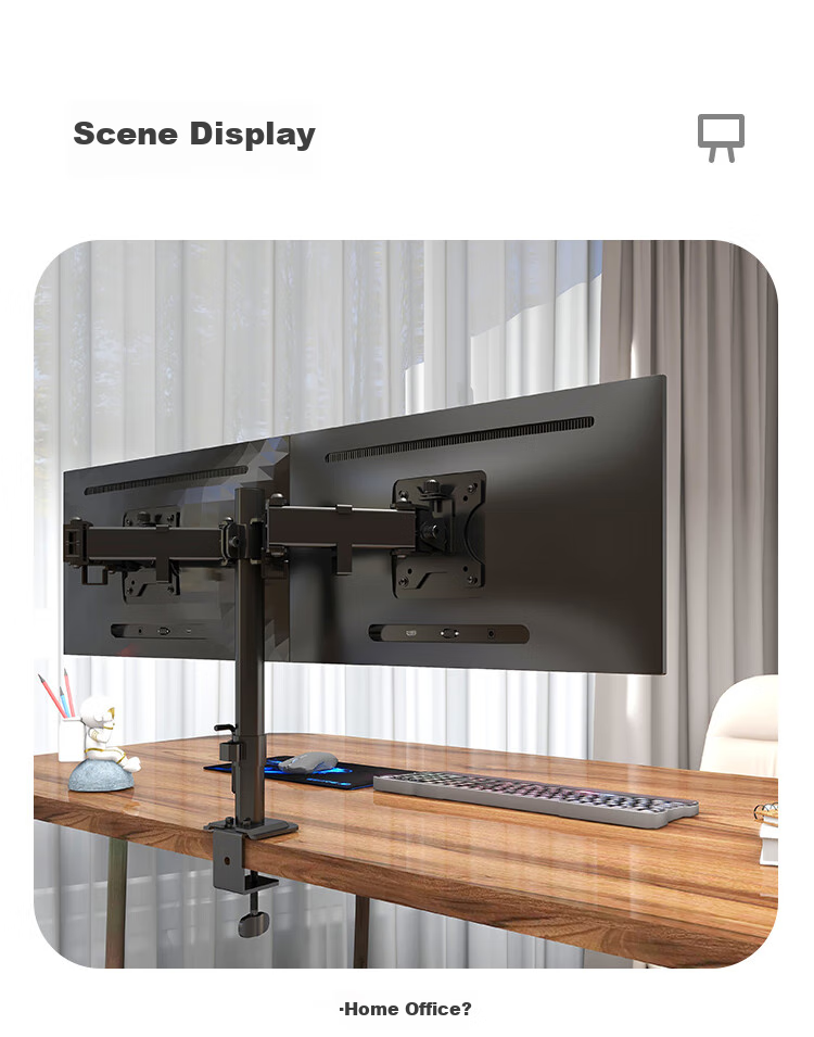 ATSCORE Dual Monitor Stand, Double-Screen Computer Mount with Holes, Desk Clip, Adjustable Height Support, Monitor Riser, Screen Bracket for Left And Right Dual Screens, 10-32 Inches 13