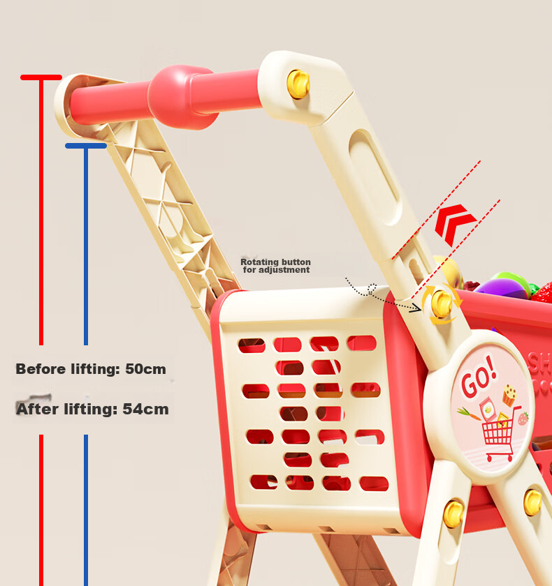 Dimoarch Shopping Cart Toy, Children's Pretend Play Storage, Realistic Fun Pushcart Simulation, Supermarket Vegetable And Fruit Set, 30 Pieces 8