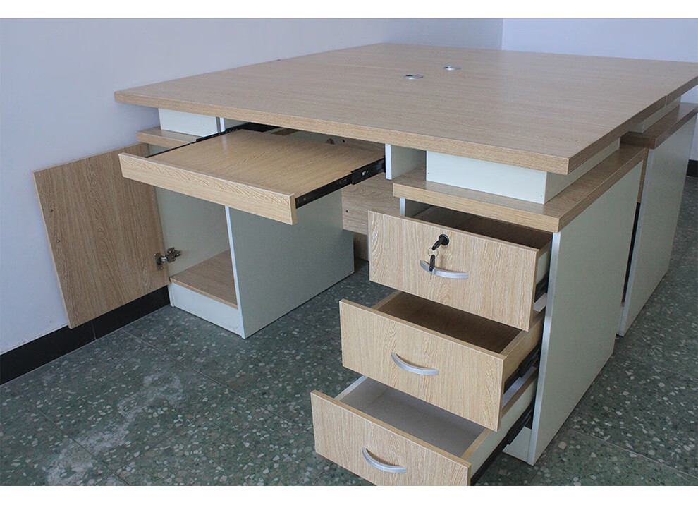 4米多抽屉伸缩实用办公桌职员桌多功能台式电脑桌学习桌培训桌橡木色