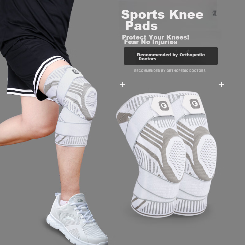 GINGPAI SPORT Professional Sports Knee Brace for Basketball And Running, Meniscus Injury Protection Sleeve with Strap, Large Size Hiking Knee Support for Men, White M Size