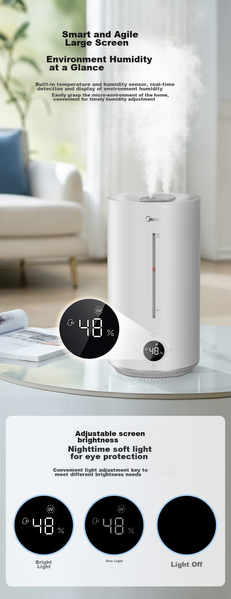 Midea [Ultraviolet Sterilization] Humidifier Air Purifier for Bedroom Home Use Large Capacity Pregnant Women Babies Office Desk Quiet Small Mist Sprayer Birthday Gift S-UV98K 11