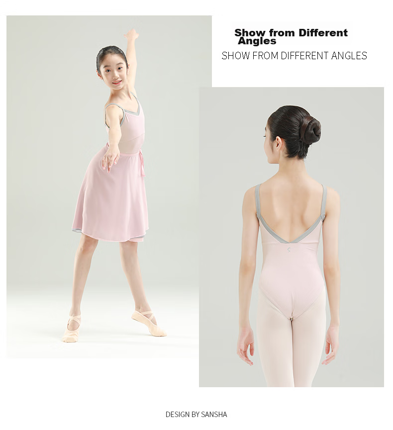 Sansha Girls' Ballet Leotard, Color-Block V-Neck Spaghetti Strap Bodysuit for Children's Dance Practice, Light Blue, Size S 8