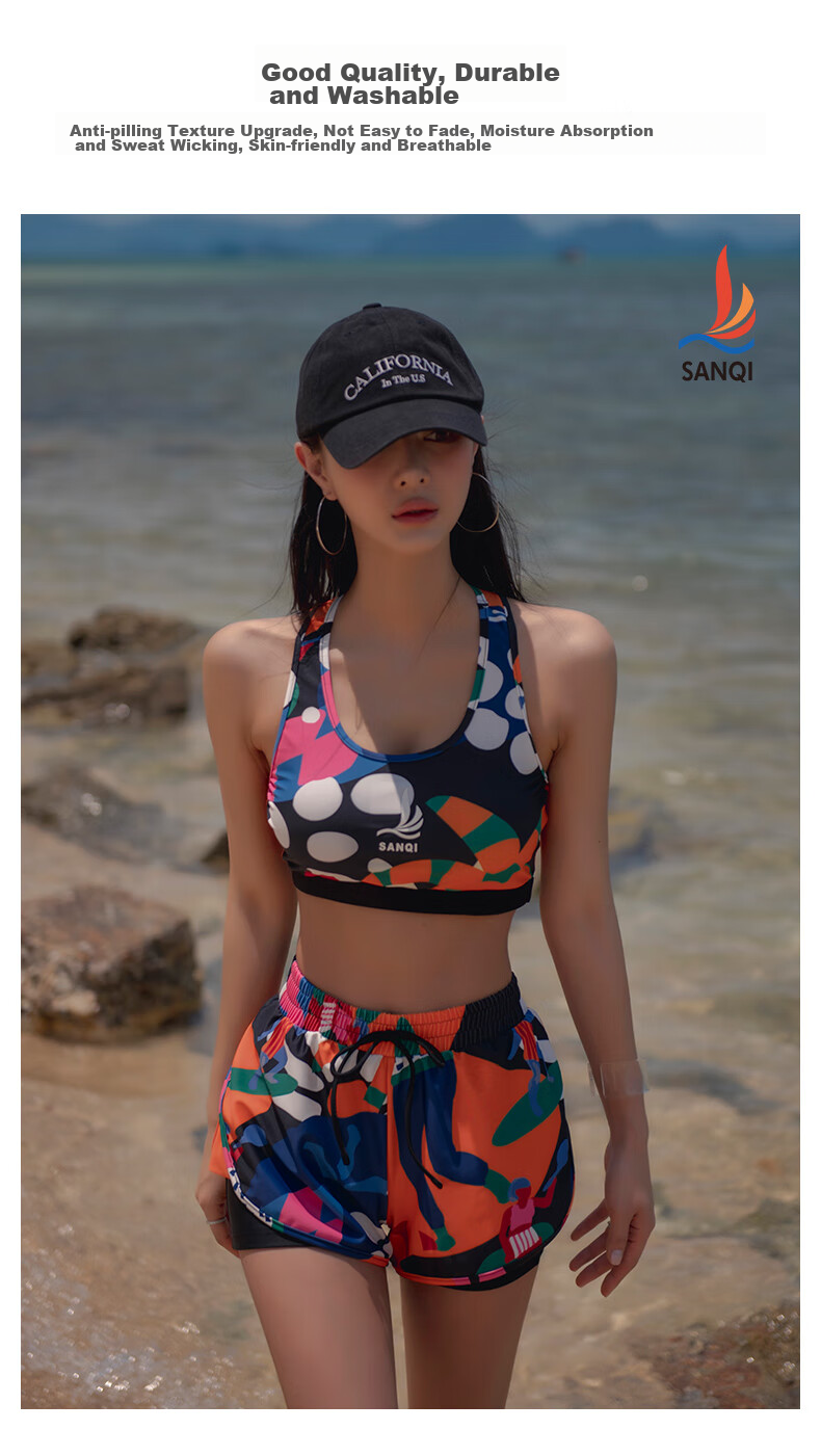 Sanqi Women's Two-Piece Swimsuit with Conservative Tank Top And Boyshort Shorts, Hot Spring Large Size Sports Swimwear 24057 Floral Pattern L 6