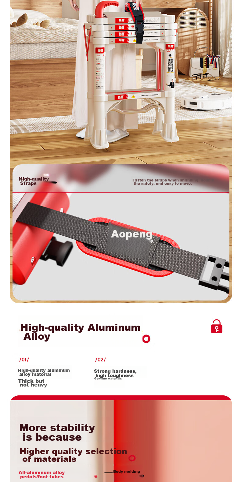 Aopeng Folding Telescopic Household Step Ladder, Five-Step Indoor Multi-Functional Folding A-Frame Ladder 13