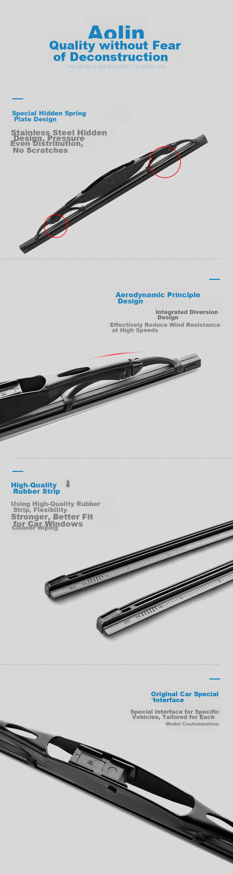Aolin Rear Wiper Blade Compatible with Geely Xingyue L [Verify Q5 Interface], A-Grade Rubber Strip 4