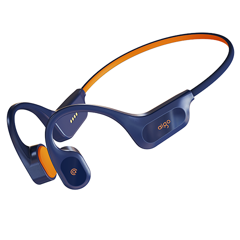 Aigo Bone Conduction Bluetooth Sports Swimming Headphones, IP68 Dust And Water Resistant, 32GB Storage, Open Wireless, for Cycling And Running, Ear-Hook Style GS06 Navy Blue