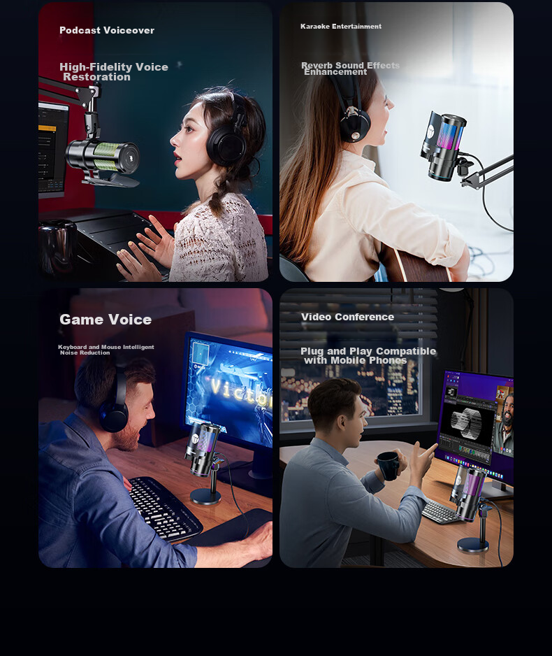 Haomuren Computer Microphone, Gaming And E-Sports Dedicated, Noise-Cancelling Condenser, Karaoke Recording, Professional Sound Card, Live Streaming Host Equipment, Microphone for Desktop, Suspended Arm Stand, Desktop And Mobile USB Wired 7
