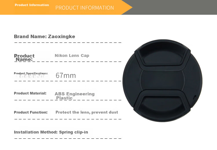 Earlymen 67mm Nikon Lens Cap Protective Cover, Compatible with Nikon D5600/D7200/D7500 Kit 18-140mm Lens, Anti-Dust And Anti-Collision Camera Accessory Lens Cap 1
