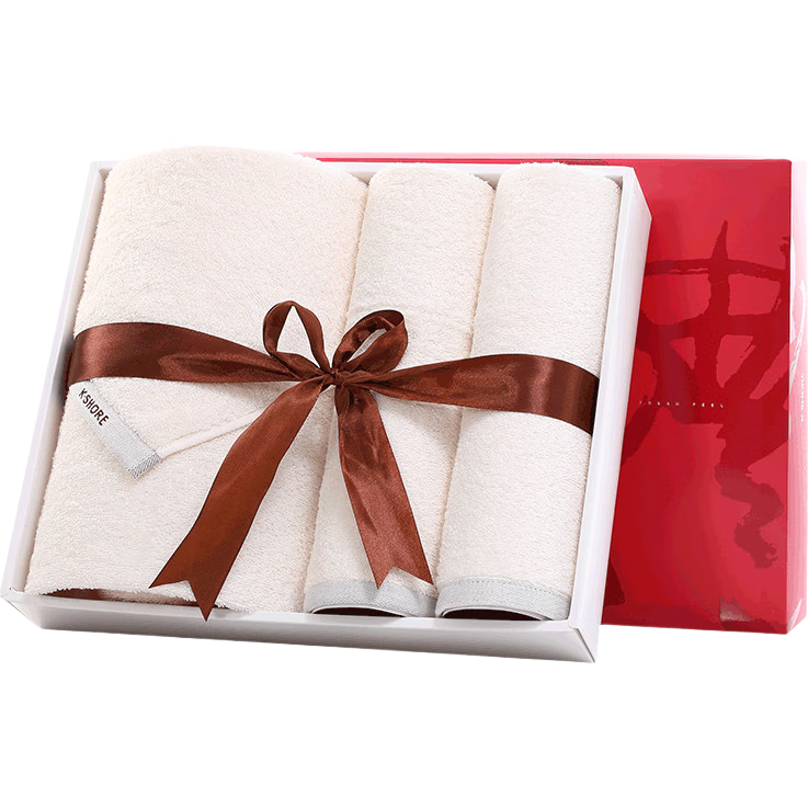 KING SHORE Towel Gift Set, Class A Pure Cotton Sports Towels And Bath Towels Three-Piece Set, Full Set of Towels, 1 Bath 2 Towels, Beige