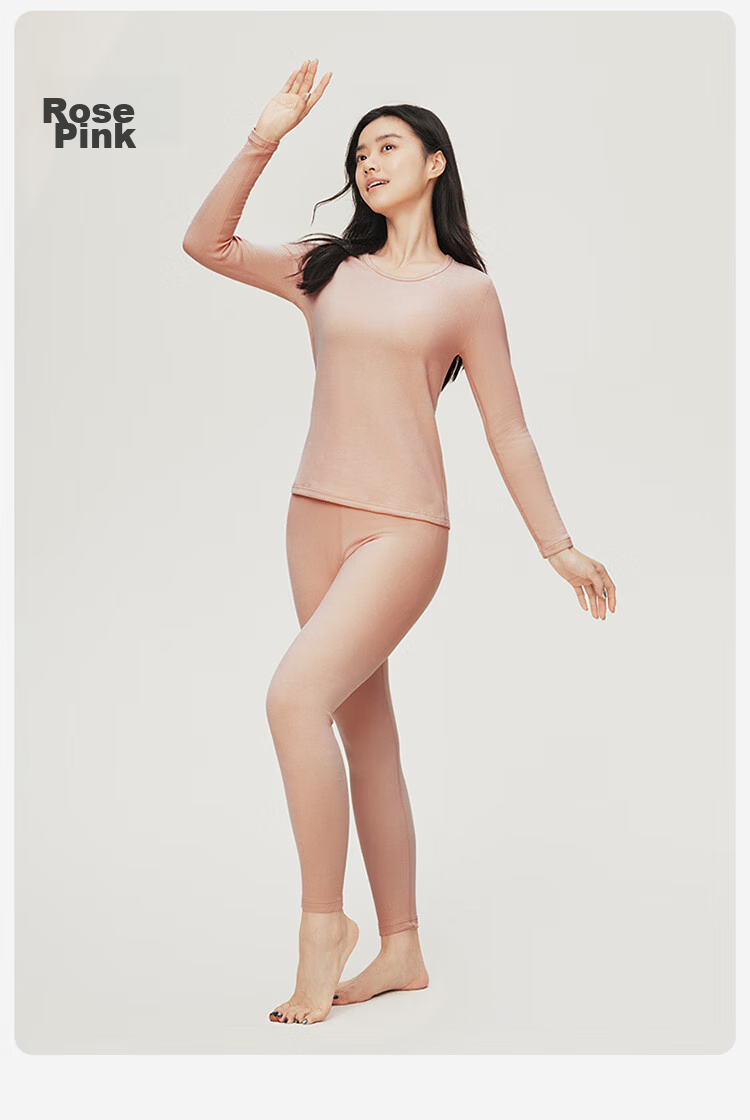 Nanjiren Wool Blend Silk Thermal Underwear for Women, Fleece-Lined Autumn Top And Pants Base Layer Set L 23