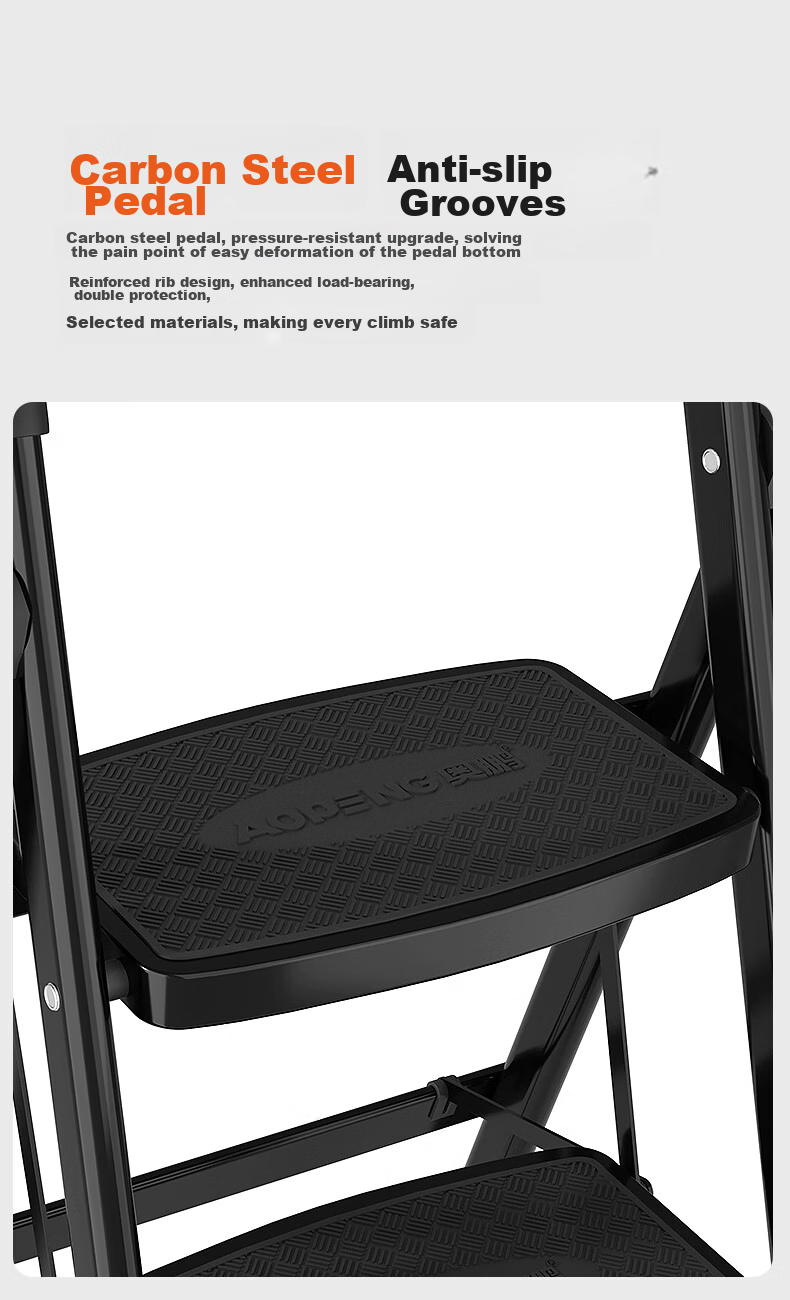 AOPENG Folding Ladder for Home Use, Four Steps Thickened Carbon Steel Wide Tread A-Frame Ladder Engineering Single-Sided Handrail Ladder 1264ST 8