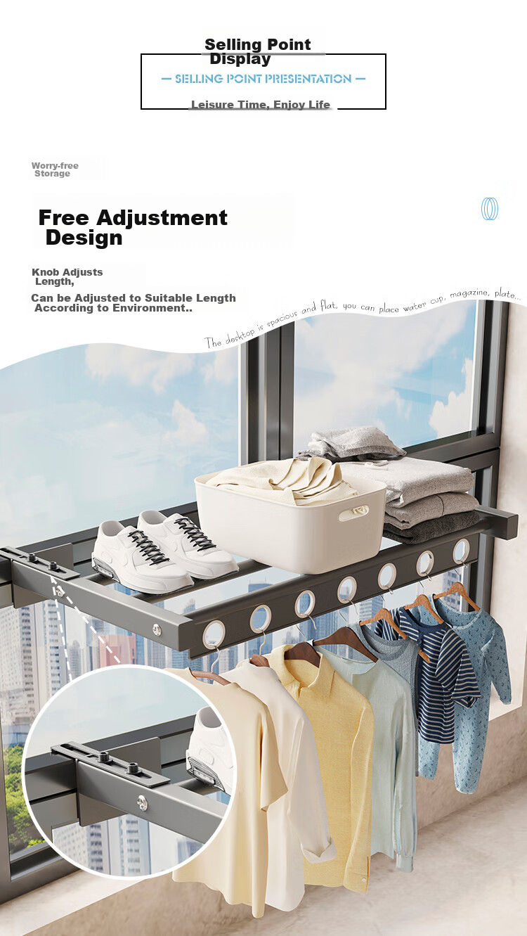 SHULIANG Retractable Clothes Drying Rack for Balcony, Home Use, Outdoor Drying Solution, Indoor Coat Hanger, Length 40CM 7