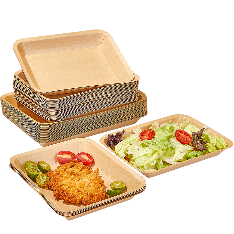 YOUAO Disposable Plates, 500ml*20 Pieces, Thickened Large Size, Biodegradable Kraft Paper Plates, Waterproof And Oil-Proof, No-Wash Tableware