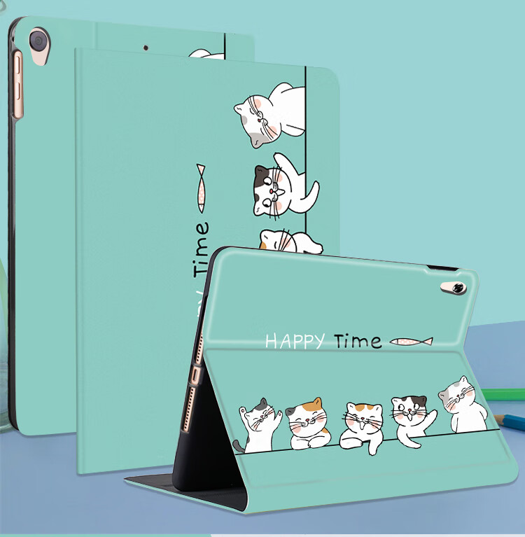 Shihan IPad Air 3 Case, 10.5-Inch IPad Pro Protective Cover, Ultra-Thin Full Protection Shockproof Stand, Cartoon Cute Design for Male And Female Students, Happy Cat Patter 12