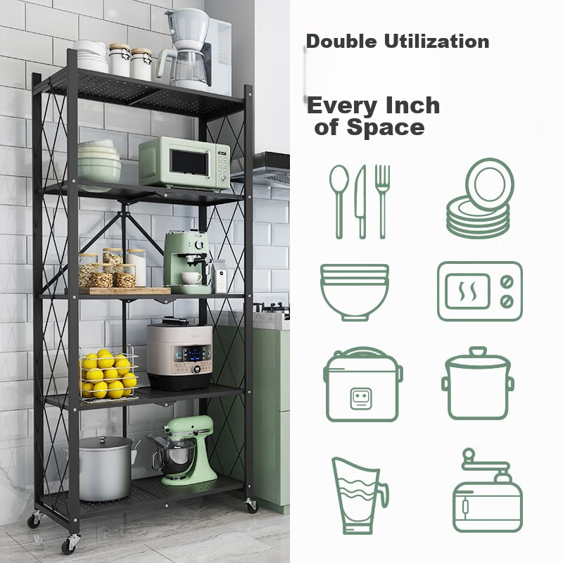 Shunyou Kitchen Storage Rack, No Installation Required, Foldable Floor-Standing Organizer, Home Bathroom Storage Shelf, SY-039