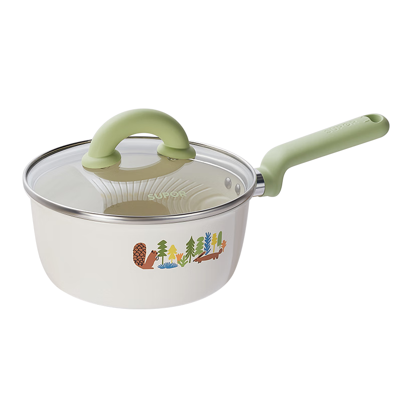 SUPOR Non-Stick Milk Pot, Flat Bottom Baby Food Pot, Noodle Soup Pot, Hot Milk And Instant Noodle Ceramic Pot, Compatible with Induction And Gas Stoves, 18cm