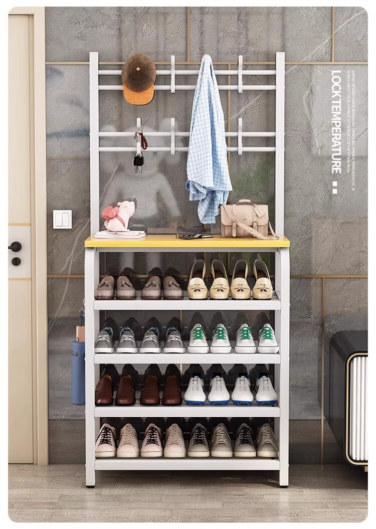 Milin Shoe Rack And Coat Stand Combo with Hooks, Multi-Layer Storage Shoe Cabinet for Entryway And Living Room, 80cm White 7
