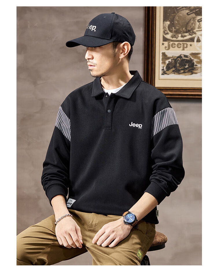 JEEP Men's Sweatshirt with Lapel Collar And Contrasting Stripes, Autumn 2026 Trendy Versatile Long-Sleeve Jacket from Fashion Brand 4