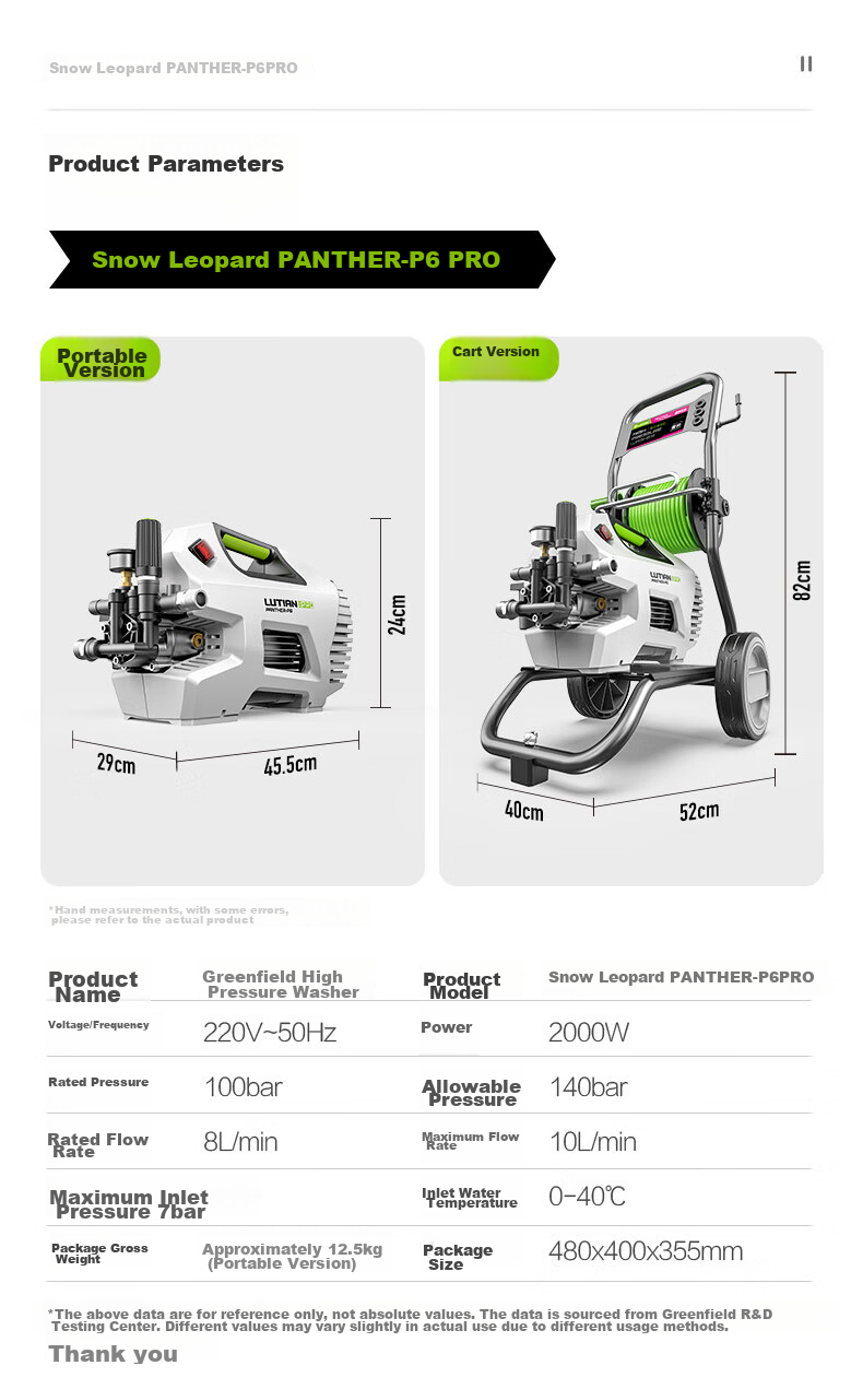 LUTIAN Household High-Pressure Car Washer, Water Gun, High-Power Induction Cleaning Machine, Water Pump, Powerful Cleaning Device, Snow Leopard P6PRO 15