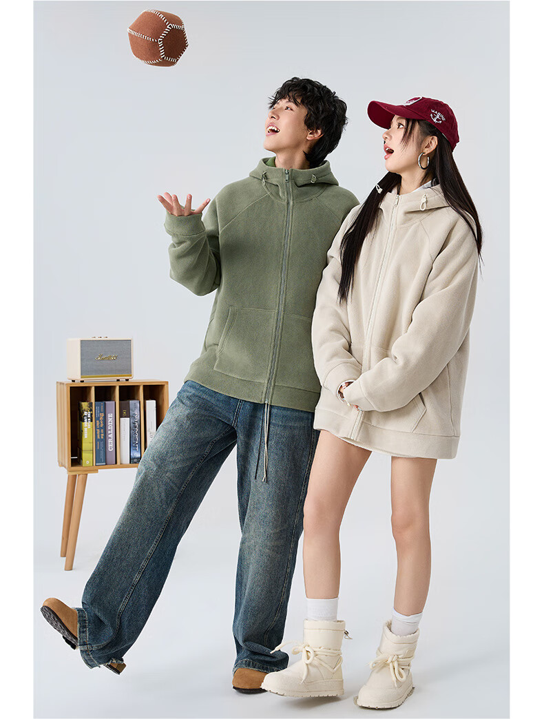 Jeanswest Men's Winter Thickened Fleece Jacket with Double-sided Plush Hooded Coat for Teenagers 3