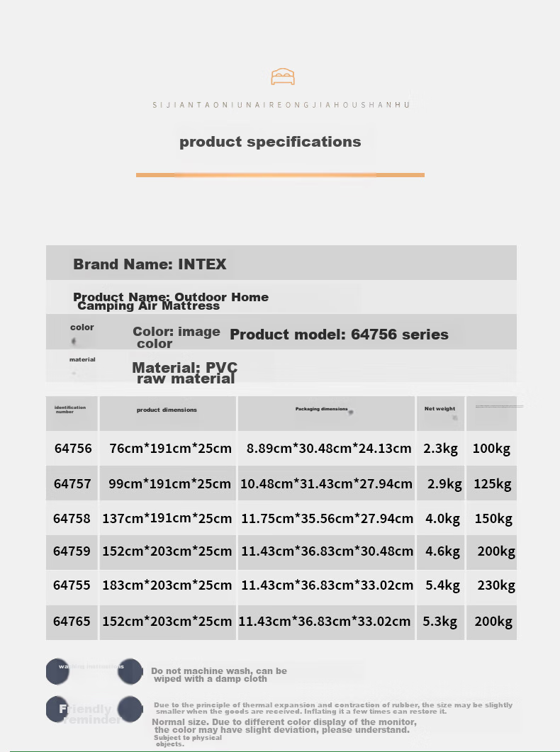 INTEX Inflatable Mattress, Floor Sleeping Air Bed, Outdoor Camping Moisture-Proof Mat, Home Use Double Folding Bed, 64759N 7