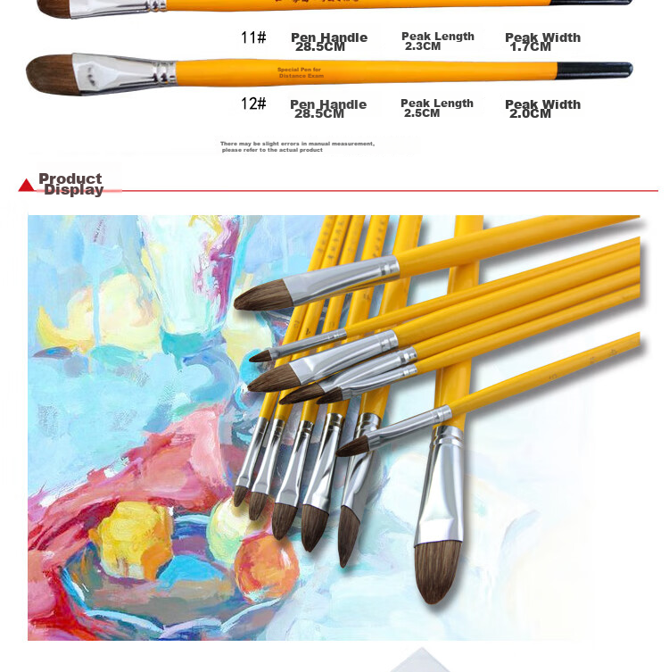 [Lowest Price Online] Fenshang Wolf Hair Flat Tip Gouache Brush Set, Oil Painting Brushes Acrylic Paint Brushes Student Art Supplies Specialized Drawing Tools Paint Materials Pigment Brushes Double Size 6-Piece Set 2