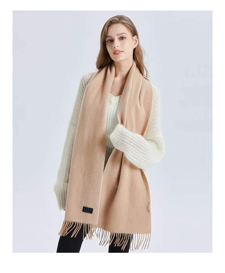 ELLE [Gift Box] 100% Wool Scarf for Women, Double-Sided Autumn And Winter Thick Warm Shawl Neck Wrap Gift Mid-Autumn Festival 16